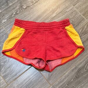 Aviator Nation Red orange Yellow sweat shorts lounge size XS extra small HTF